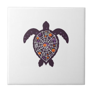 Azulejo De Cerâmica Tartaruga Marinha Halloween Teia de Aranha Abóbora