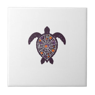 Azulejo De Cerâmica Tartaruga Marinha Halloween Teia de Aranha Abóbora