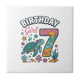 Azulejo De Cerâmica Tartaruga Marinha Menina de Aniversário 7º Anivers