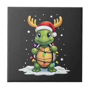 Azulejo De Cerâmica Tartaruga Marinha Papai Noel Luzes de Natal Natal 