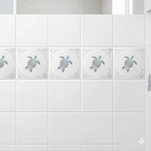 Azulejo De Cerâmica Tartaruga Marinha Prata Branco Costeiro