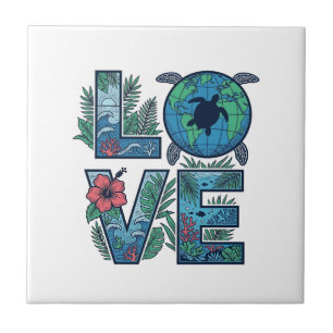 Azulejo De Cerâmica Tartaruga Marinha Terra Tropical Amor