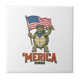 Azulejo De Cerâmica Tartaruga Patriótica ‘Merica Vetor Vintage