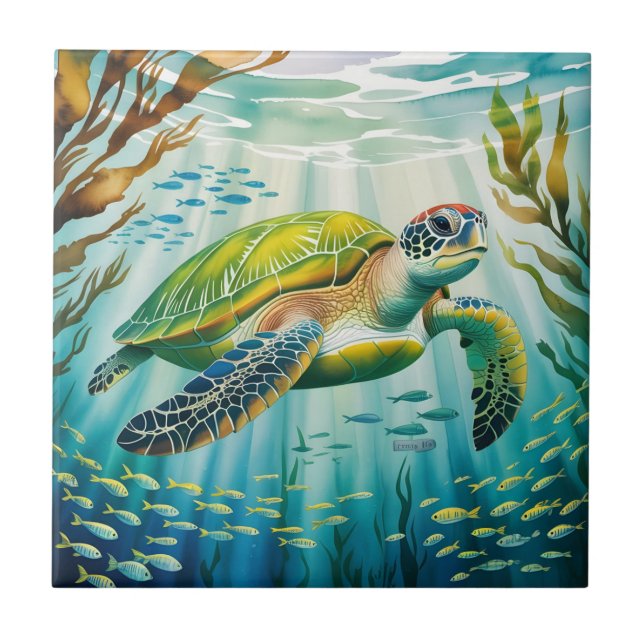 Azulejo De Cerâmica Tartaruga Pintada (Frente)