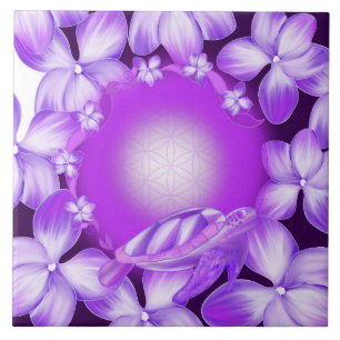Azulejo De Cerâmica Tartaruga Sagrada, Flor da Vida & Desenho Floral