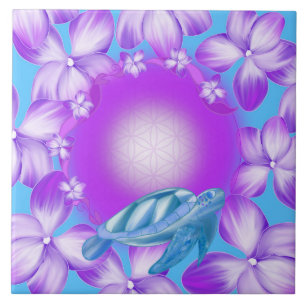Azulejo De Cerâmica Tartaruga Sagrada, Flor da Vida & Desenho Floral