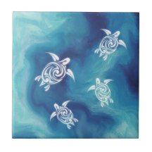 Tartarugas Brancas Água do Oceano Azul Aquarela Co