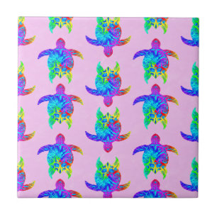 Azulejo De Cerâmica Tartarugas Tribais de Tie Dye Island