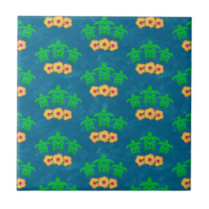 Azulejo De Cerâmica Tartarugas Verdes Tribais do Mar Honu Havaiano