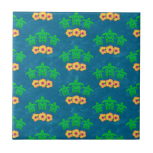 Azulejo De Cerâmica Tartarugas Verdes Tribais do Mar Honu Havaiano