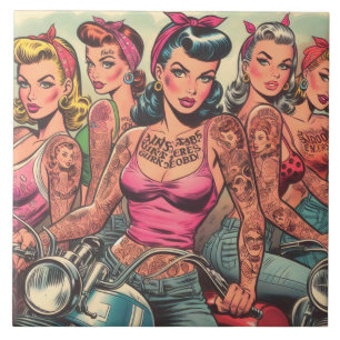 Azulejo De Cerâmica Tattoo Biker Girls Histórias em quadrinhos