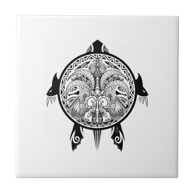 Azulejo De Cerâmica Tattoo Tribal Turtle (Frente)