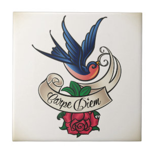 Azulejo De Cerâmica Tatuagem do Bluebird de Carpe Diem