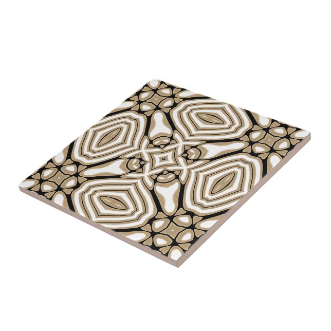 Azulejo De Cerâmica Taupe Beige Brown Black White Art Patterno (Lateral)