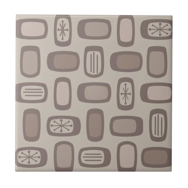 Azulejo De Cerâmica Taupe de Retângulos Arredondados MCM do meio sécul (Frente)