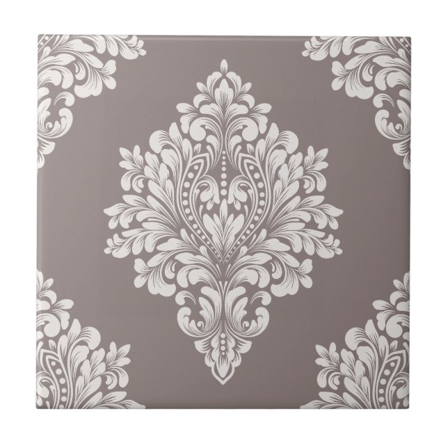 Azulejo De Cerâmica Taupe e Cream Damask (Frente)