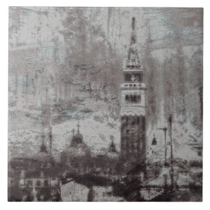 Azulejo De Cerâmica Taupe e Cyan Distress Skyline Veneice Itália