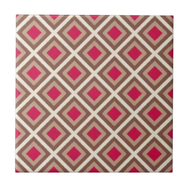 Azulejo De Cerâmica Taupe, Leve Taupe, Diamantes de Ikat Rosa Quente S (Frente)