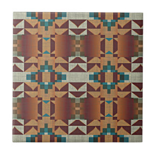 Azulejo De Cerâmica Taupe Terracotta Teal Blue Etnic Tribe Art