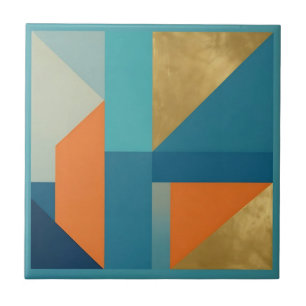 Azulejo De Cerâmica Té Verde Laranja Dourado Geométrico Abstrato