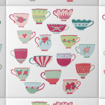 Azulejo De Cerâmica Tea Cups Moderno Retro<br><div class="desc">Uma tomada moderna sobre a porcelana retro-óssea bonito ou xícaras de chá de porcelana. Arte original de Nic Squirrell.</div>
