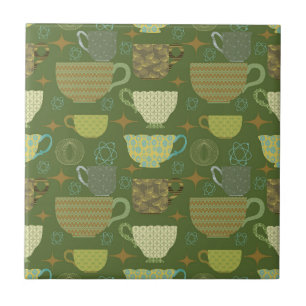Azulejo De Cerâmica Teacup Verde Brilhante Moderno do meio século