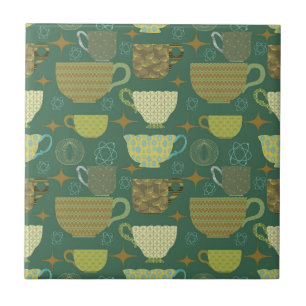 Azulejo De Cerâmica Teacup Verde Retroativo do meio século