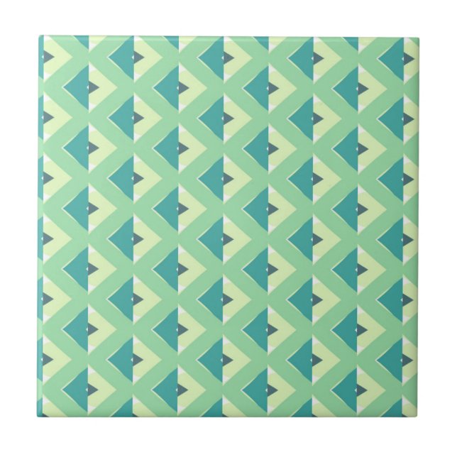 Azulejo De Cerâmica Teal and Green Diamond Geometric Pattern (Frente)