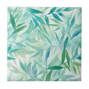 Azulejo De Cerâmica Teal, Aqua, Folhas Tropicais