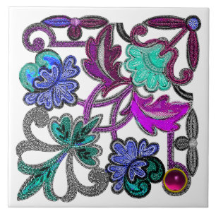 AZULEJO DE CERÂMICA TEAL AZUL VINTAGEM DE COR FLOR GEM COR