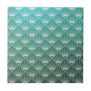 Azulejo De Cerâmica teal,beige,art nouveau,art deco, padrão do ventila