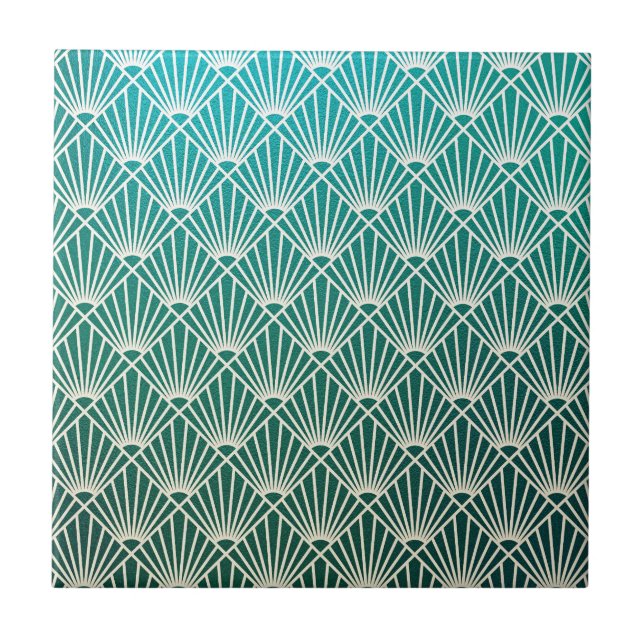 Azulejo De Cerâmica teal,beige,art nouveau,art deco, padrão do ventila (Frente)