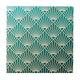 Azulejo De Cerâmica teal,beige,art nouveau,art deco, padrão do ventila