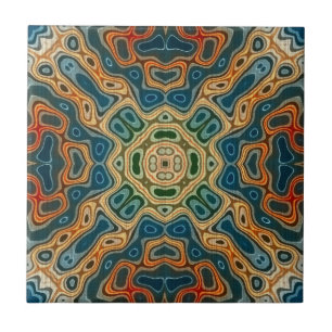 Azulejo De Cerâmica Teal Blue Orange Yellow Green Tribe Art