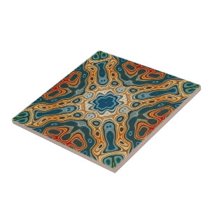 Azulejo De Cerâmica Teal Blue Orange Yellow Green Tribe Art