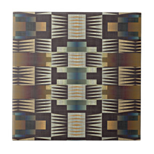 Azulejo De Cerâmica Teal Blue Tan Taupe Brown Native Tribal Art
