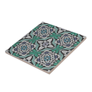 Azulejo De Cerâmica Teal Blue Turquoise Floral Tribe Art