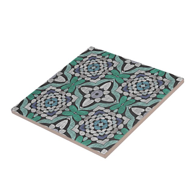 Azulejo De Cerâmica Teal Blue Turquoise Floral Tribe Art (Lateral)