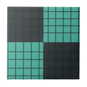 Azulejo De Cerâmica Teal Cinza Escuro Padrão de Grade Modernista Minim