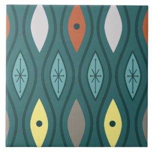 Azulejo De Cerâmica Teal das Linhas Ondas Modernas do Meio século Retr