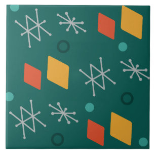 Azulejo De Cerâmica Teal de arte geométrica Abstrato nos anos 50