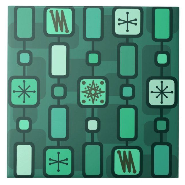 Azulejo De Cerâmica Teal de Arte Geométrica Retroatômica (Frente)