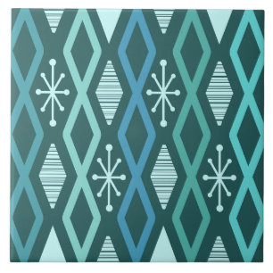 Azulejo De Cerâmica Teal de Colunas de Diamante de Idade Atômica
