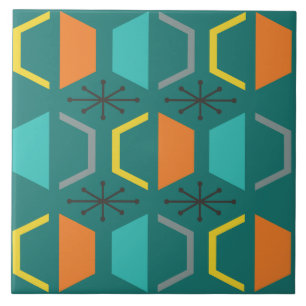 Azulejo De Cerâmica Teal de Hexágonos Moderno de meio século