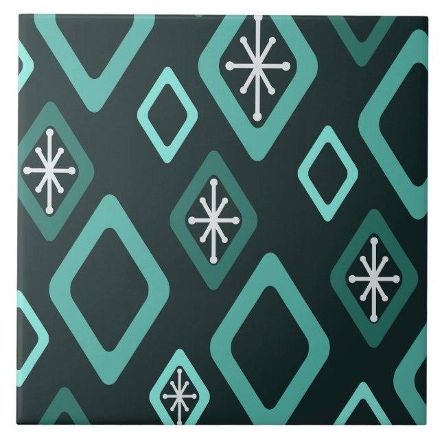 Azulejo De Cerâmica Teal de Ouros de meio século (Frente)