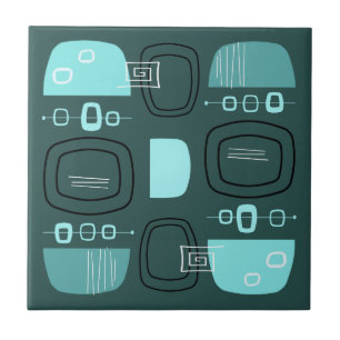 Azulejo De Cerâmica Teal de Pedras e Bolinhos Modernos do Século Médio