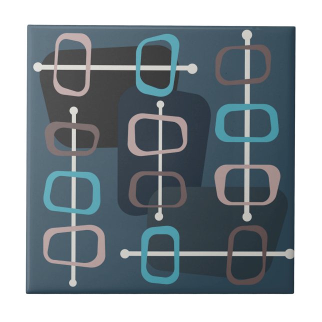 Azulejo De Cerâmica Teal de Rochas Hollow Abstrato Art de 1950 (Frente)