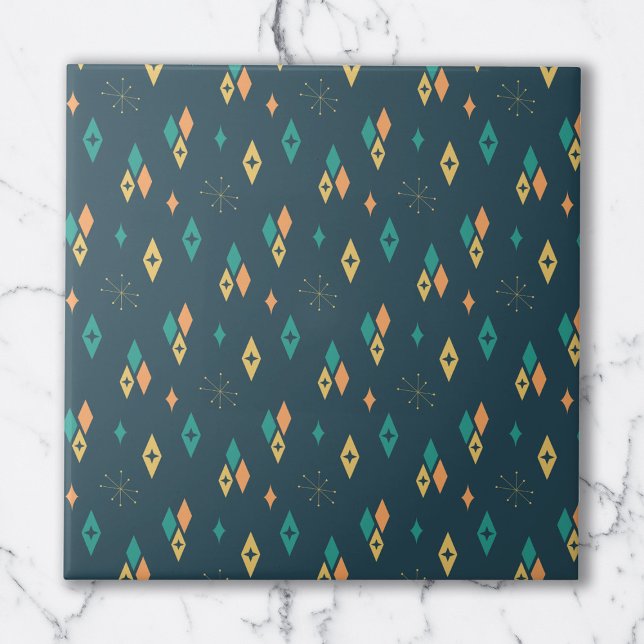 Azulejo De Cerâmica Teal de Starburst de Ouros Atômicos de meio século (Criador carregado)