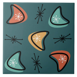 Azulejo De Cerâmica Teal de Starbursts Atômicos