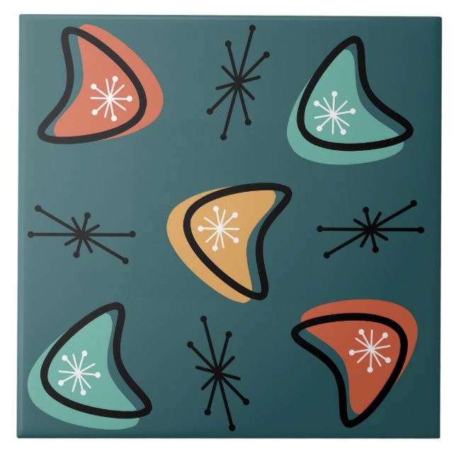 Azulejo De Cerâmica Teal de Starbursts Atômicos (Frente)